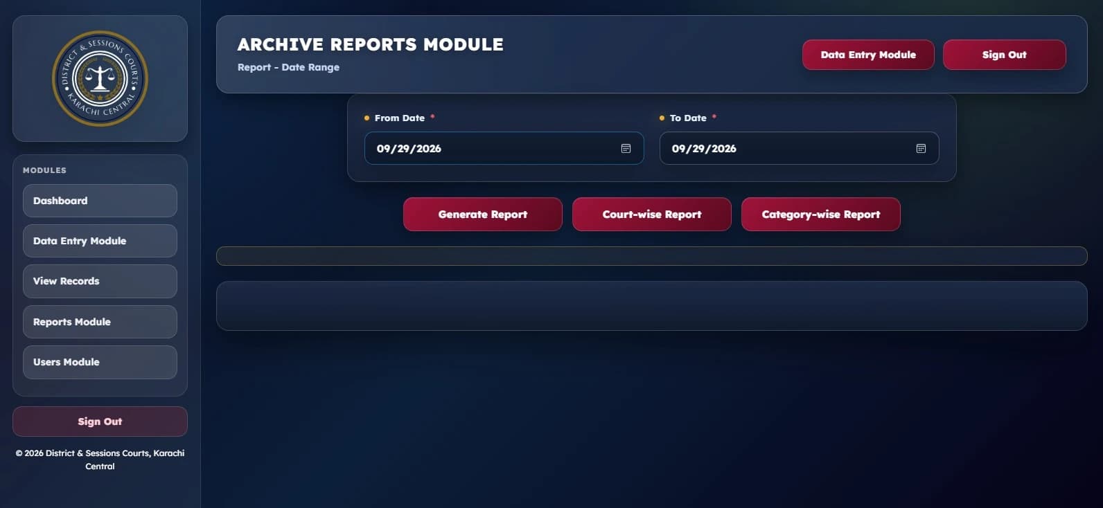 Reports module of the court archive project