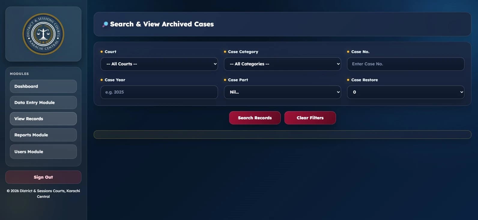 Search records module of the court archive project