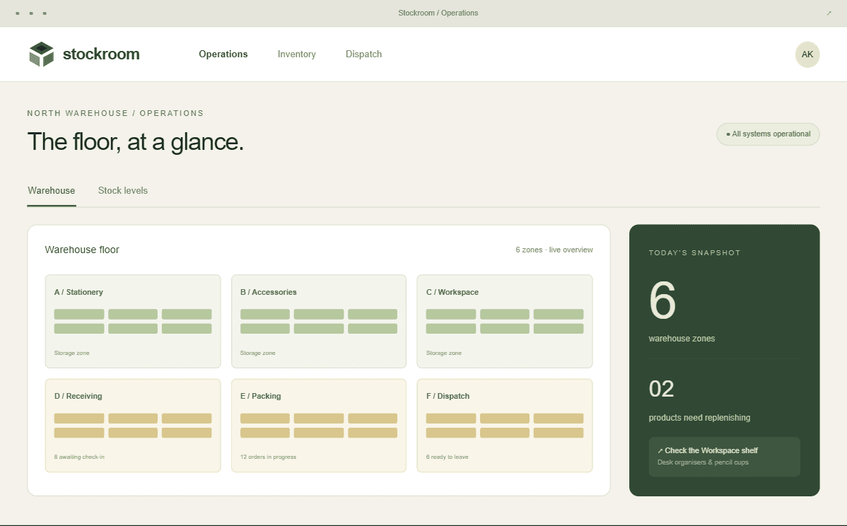 Stockroom workspace interface