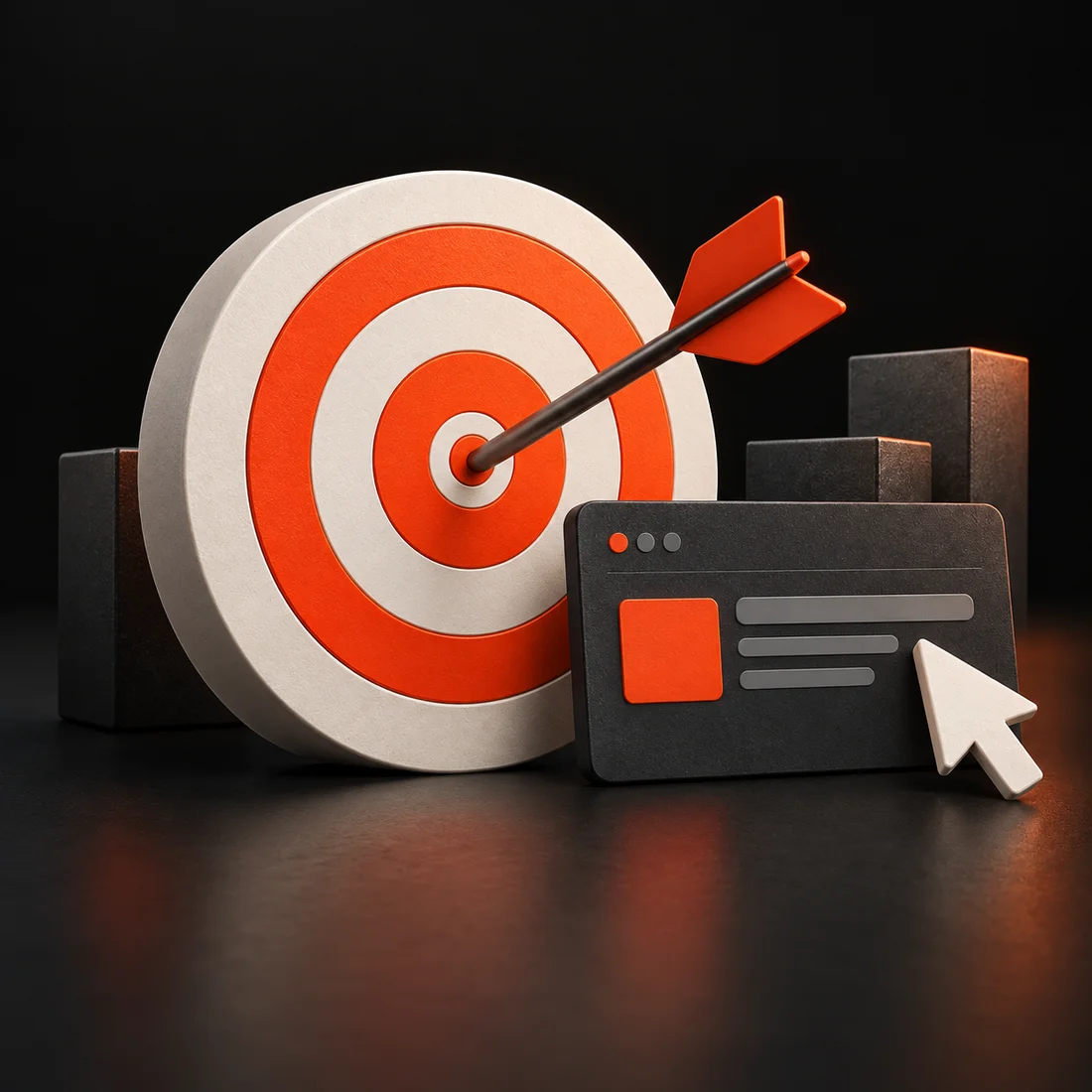 Orange bullseye and arrow beside an advertising placement and pointer